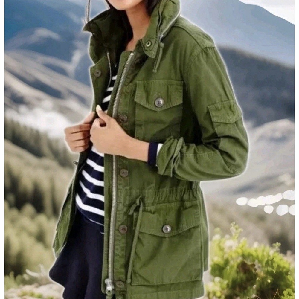 J CREW XXS Green Field Mechanic Military Utility Jacket Coat E0945